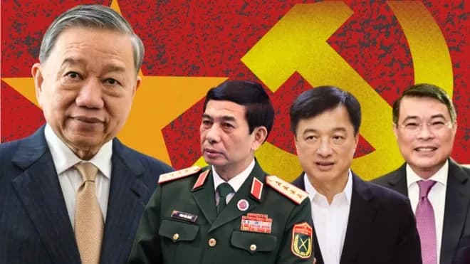 Các lãnh đạo cấp cao của Đảng, tượng trưng cho sự kết hợp giữa kinh nghiệm và thế hệ mới trong Ban Chấp hành Trung ương.