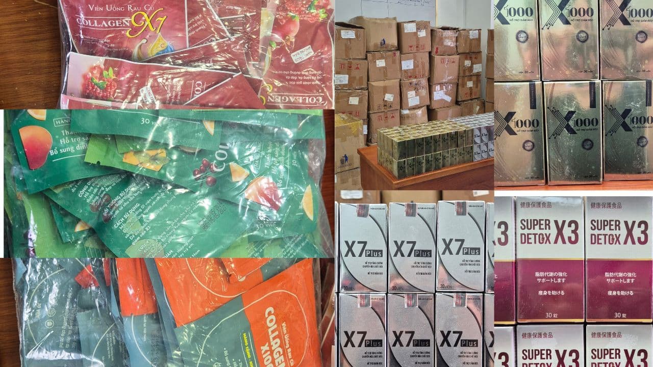 Các sản phẩm giảm cân và làm đẹp giả mạo như X7 Plus, Super X3 Detox bị thu giữ, chứa chất cấm gây hại sức khỏe.