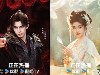 Cúc Tịnh Y và bạn diễn trong poster phim "Thiên Hương", minh họa thách thức diễn xuất bị lu mờ bởi nhan sắc.