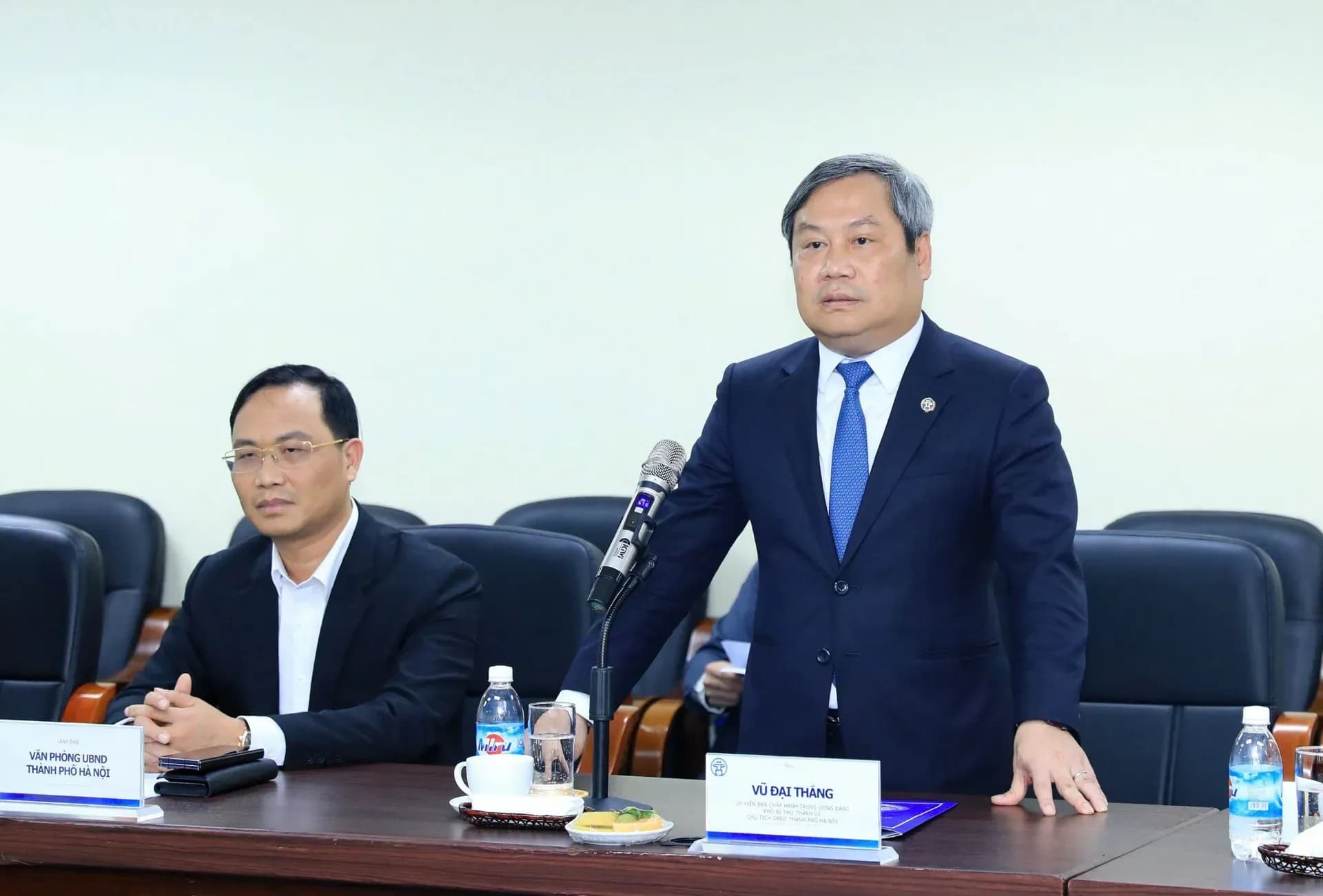 Chủ tịch UBND TP Hà Nội Vũ Đại Thắng phát biểu về chiến lược kiến tạo Hà Nội thành tâm điểm đổi mới.