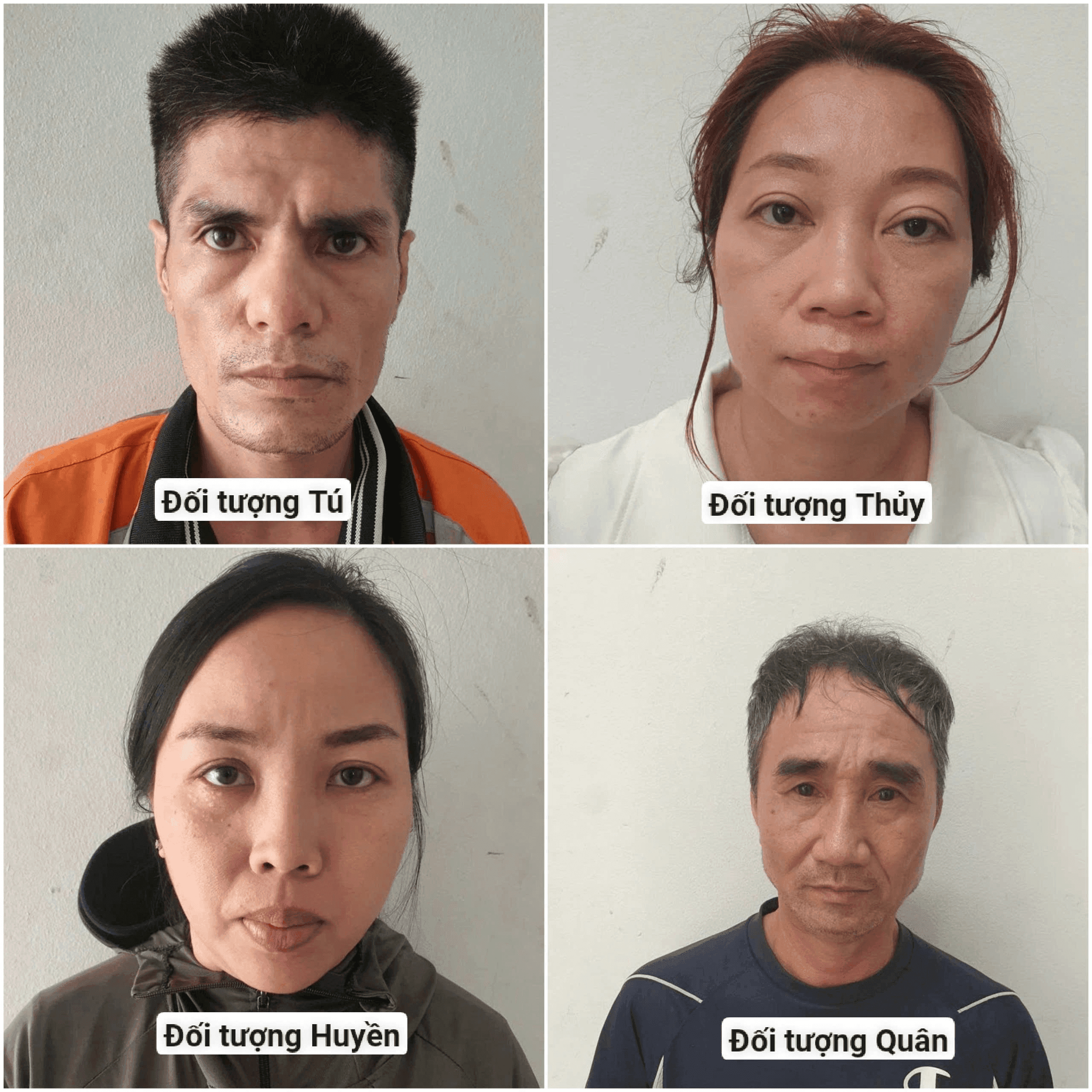 Chân dung các đối tượng bị bắt giữ trong các vụ án ma túy, bao gồm Đỗ Thị Thu Huyền, Vũ Ngọc Tú, Nguyễn Thị Thủy và Đặng Hồng Quân.
