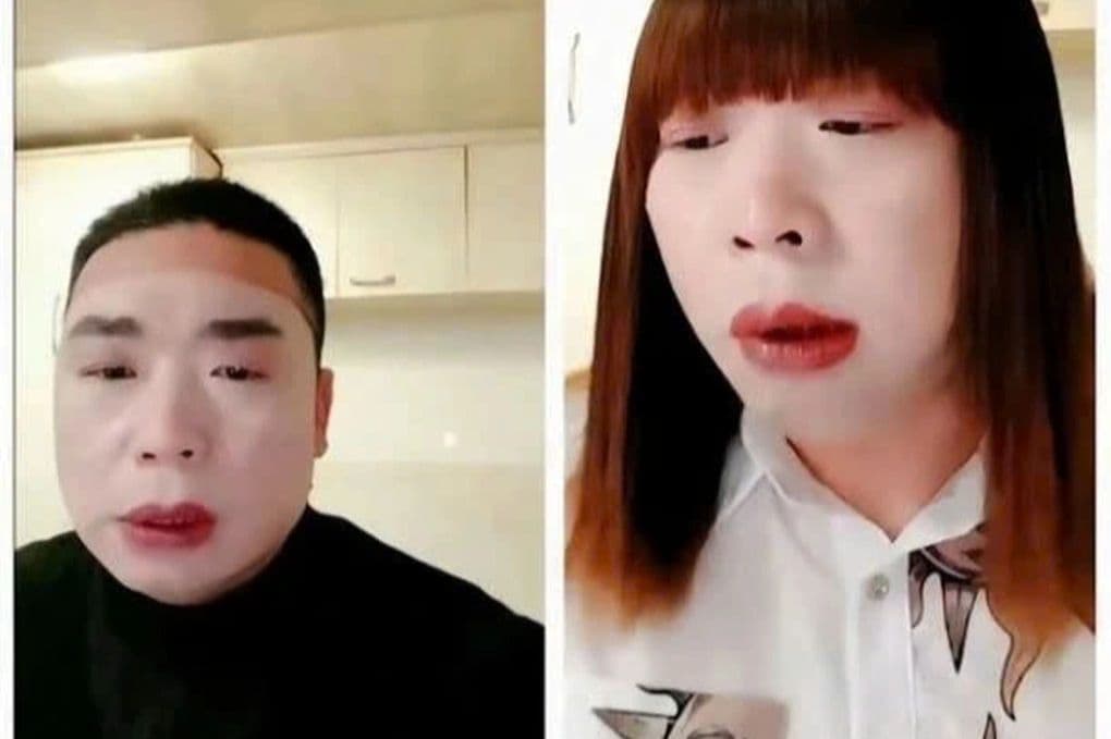 Chân dung nghi phạm họ Tiêu (Hồng Tỷ) trước và sau khi hóa trang thành phụ nữ để lừa tình.