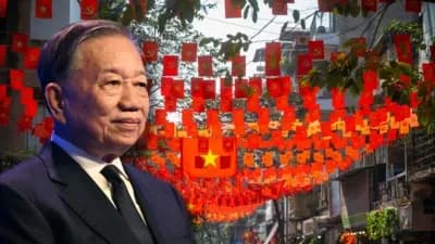 Chân dung Tổng Bí thư, Chủ tịch nước Tô Lâm, tượng trưng cho tầm nhìn chiến lược của Việt Nam về Biển Đông hòa bình và thịnh vượng.