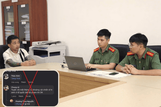 Cán bộ công an làm việc với đối tượng có bình luận tiêu cực, nhấn mạnh trách nhiệm công dân trong việc tôn trọng pháp luật.