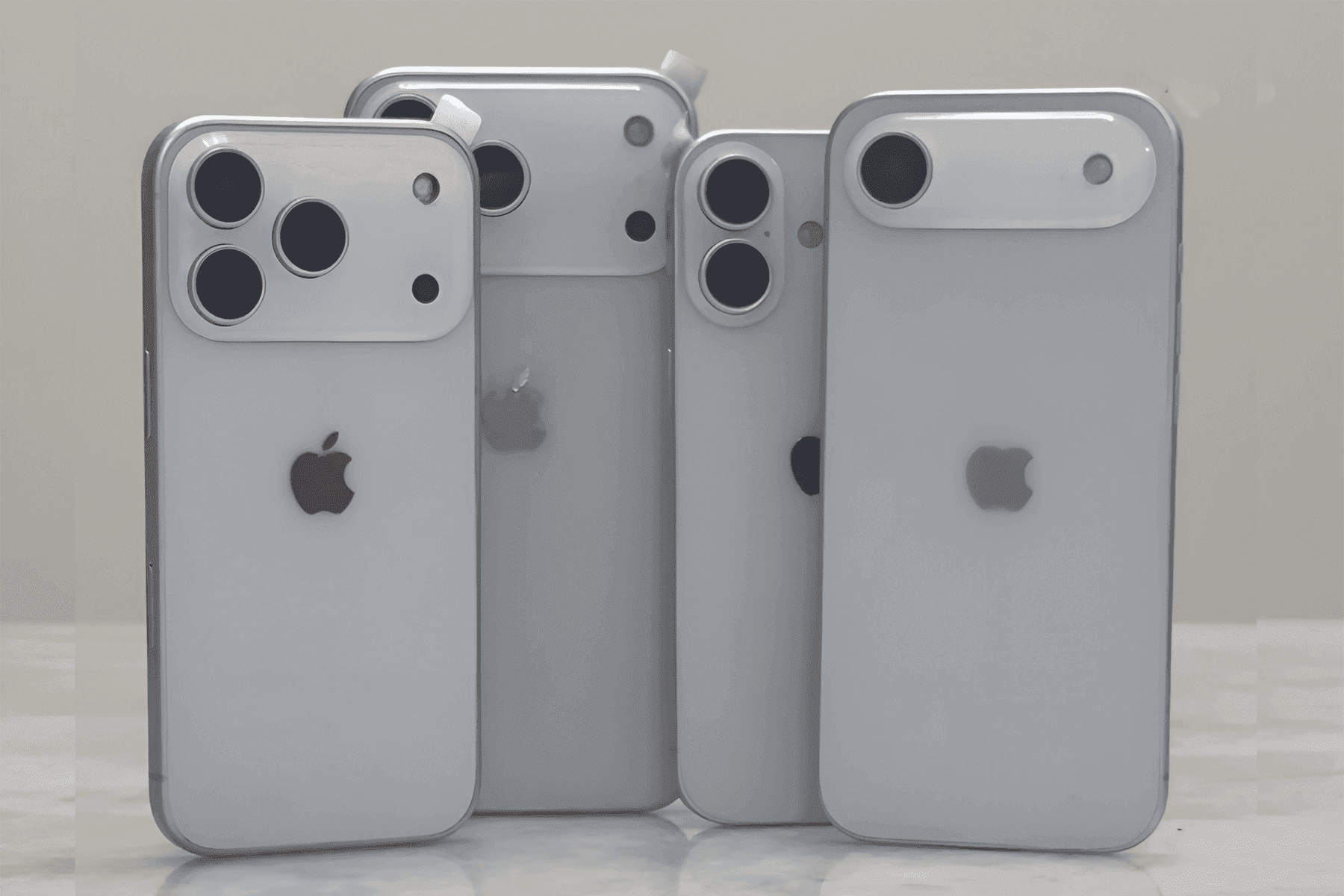 Cận cảnh các mẫu iPhone 17 Pro với nhiều thiết kế cụm camera sau khác nhau.