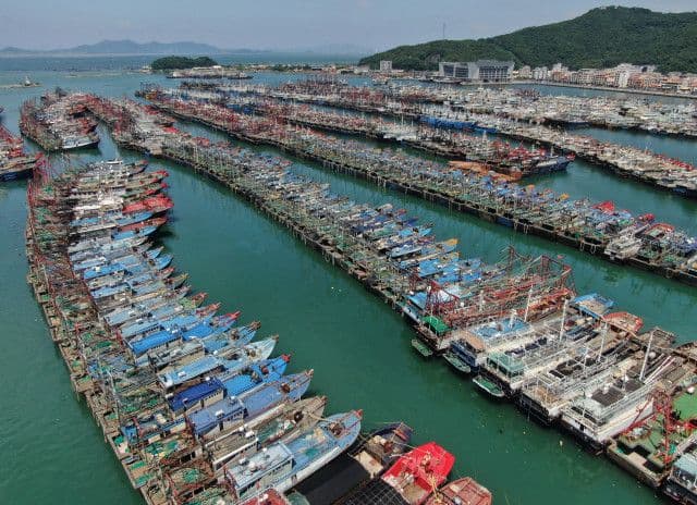 Cảng cá đông đúc với hàng ngàn tàu thuyền neo đậu ở Quảng Đông, Trung Quốc, chuẩn bị ứng phó siêu bão Ragasa.