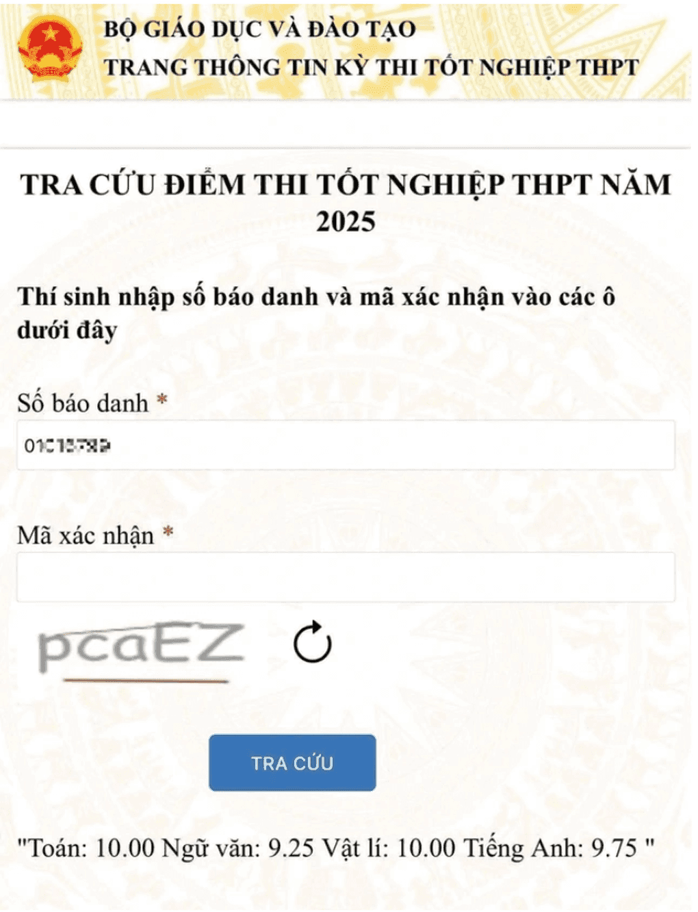 Cổng thông tin tra cứu điểm thi tốt nghiệp THPT năm 2025.
