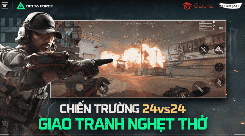 Cảnh chiến trường 24vs24 trong Garena Delta Force, minh họa quy mô và sự khốc liệt của trận đấu.