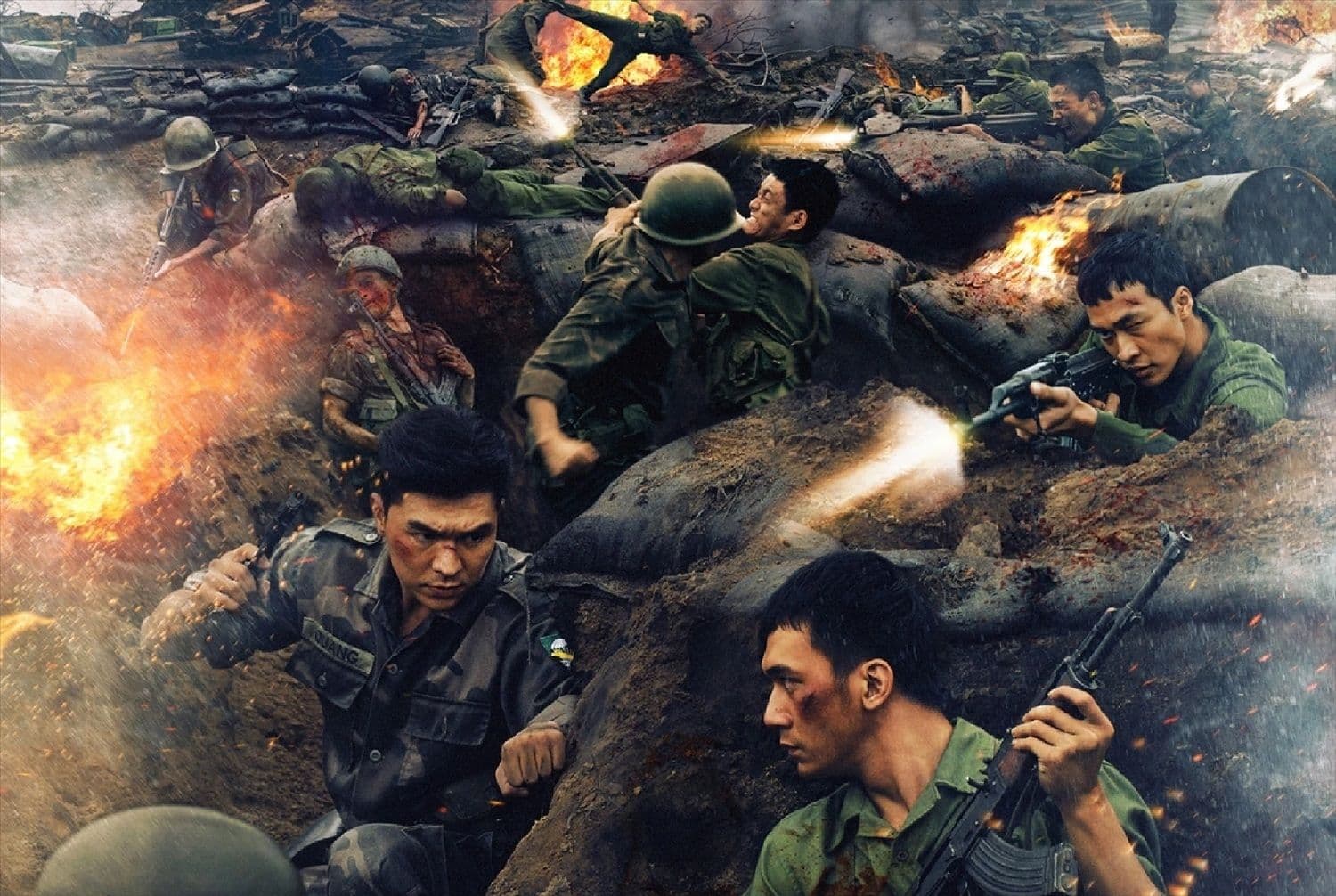 Cảnh chiến đấu khốc liệt trong phim "Mưa Đỏ", thể hiện đề tài chiến tranh và sức hút mạnh mẽ của tác phẩm.