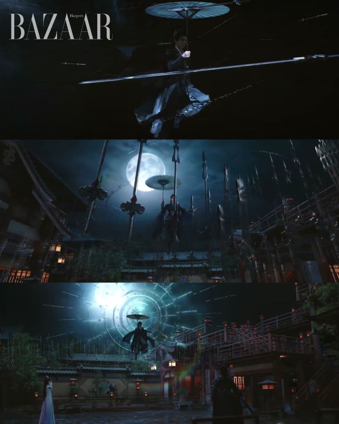 Cảnh hành động phiêu dật của Tô Mộ Vũ với ô và kiếm, minh họa thẩm mỹ hành động tinh tế của phim.