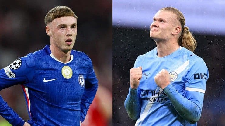 Cole Palmer của Chelsea và Erling Haaland của Man City đối đầu