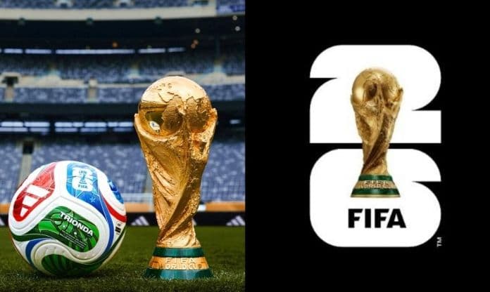 Cúp vàng FIFA World Cup 2026 và logo giải đấu, biểu tượng cho đẳng cấp và khát vọng bóng đá toàn cầu.