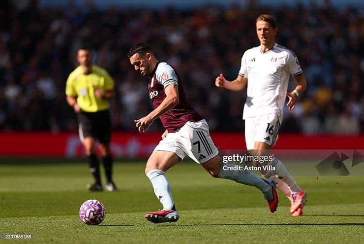 Cầu thủ Aston Villa (áo sẫm) đối đầu với cầu thủ Fulham trong trận đấu tại Villa Park.