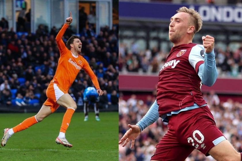 Cầu thủ Burton Albion và West Ham ăn mừng bàn thắng, thể hiện sự đối đầu trong FA Cup.