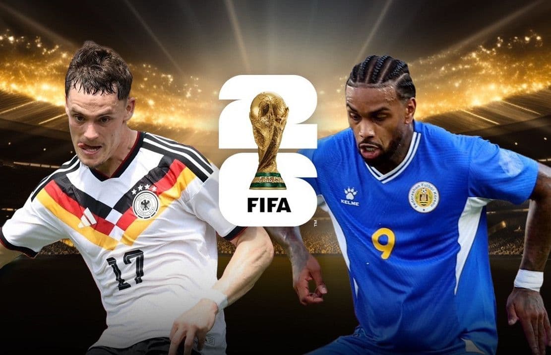 Cầu thủ Đức và Curacao đối đầu, biểu tượng World Cup 2026 ở giữa