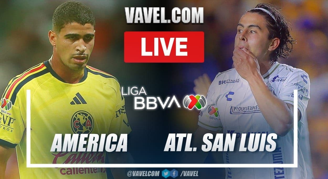 Cầu thủ Club América và Atlético de San Luis trên sân, với bảng tỷ số trực tiếp 3-0, thể hiện kết quả trận đấu