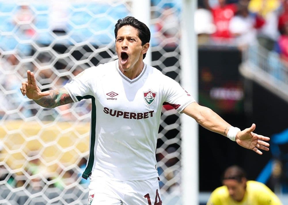 Cầu thủ Fluminense German Cano ăn mừng bàn mở tỷ số sớm vào lưới Inter Milan.