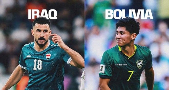 Cầu thủ Iraq và Bolivia đối đầu, tượng trưng cho trận play-off World Cup 2026