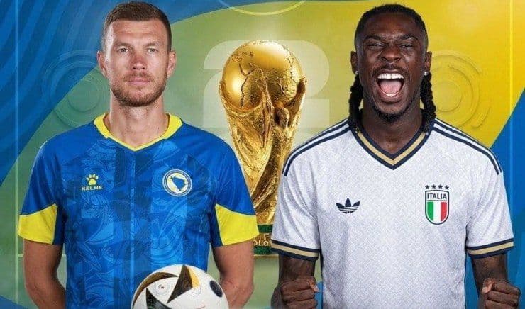 Cầu thủ Italia và Bosnia cạnh tranh giành vé dự World Cup 2026, biểu tượng cho cuộc chiến giữa các cường quốc và đội bóng mới nổi.