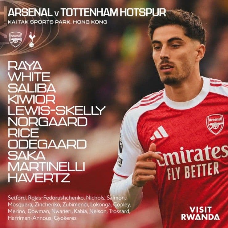 Cầu thủ Kai Havertz của Arsenal và đội hình trận đấu giao hữu với Tottenham