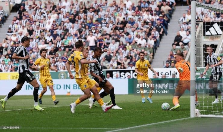 Cầu thủ Newcastle và Brighton tranh bóng quyết liệt trước khung thành