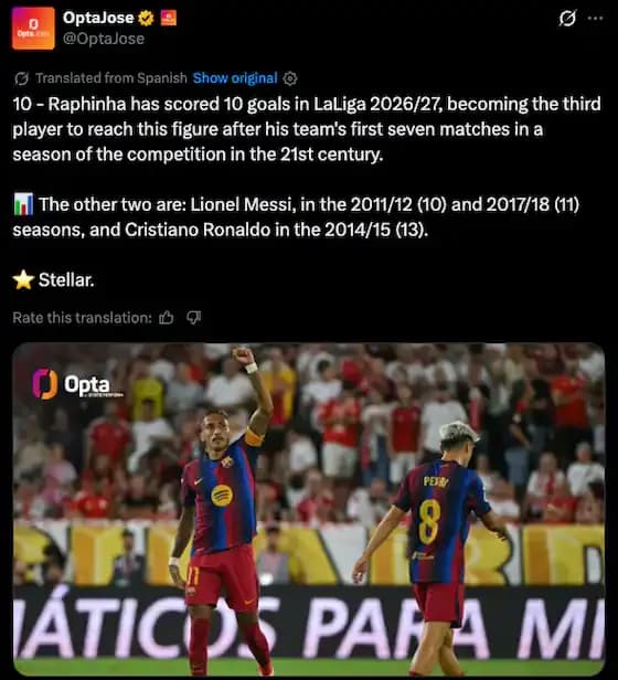 Cầu thủ Raphinha của Barcelona ăn mừng bàn thắng, minh họa cho thành công trên sân cỏ và phong độ ấn tượng của đội.