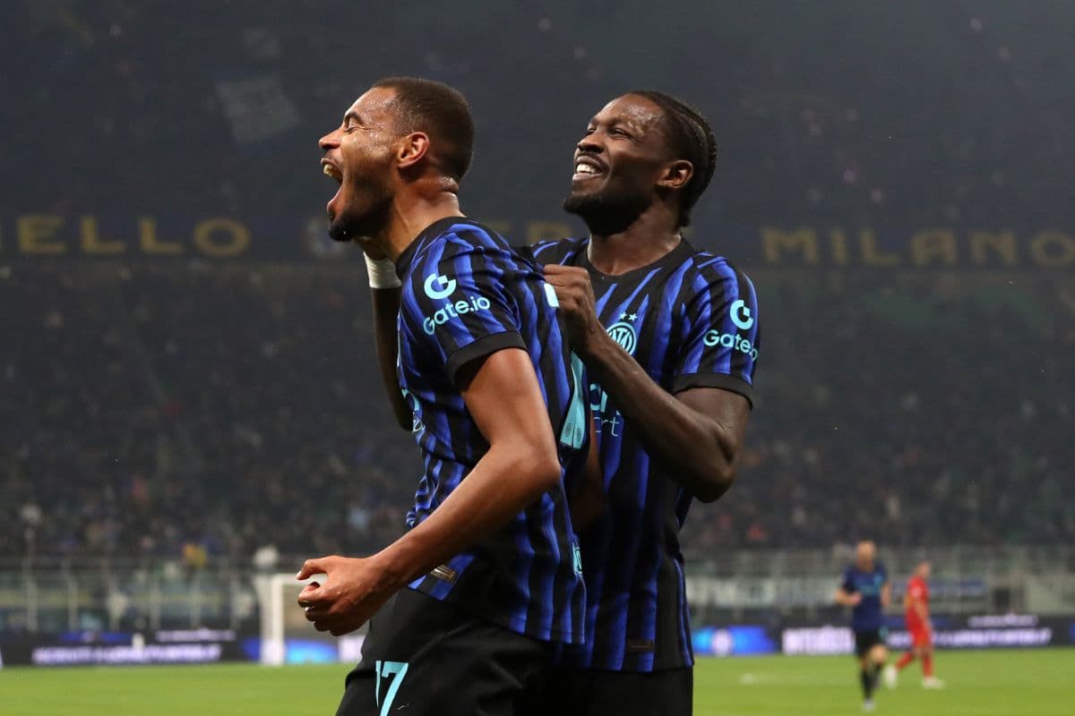 Cầu thủ trẻ Andy Diouf của Inter Milan ăn mừng bàn thắng trong trận đấu Coppa Italia.