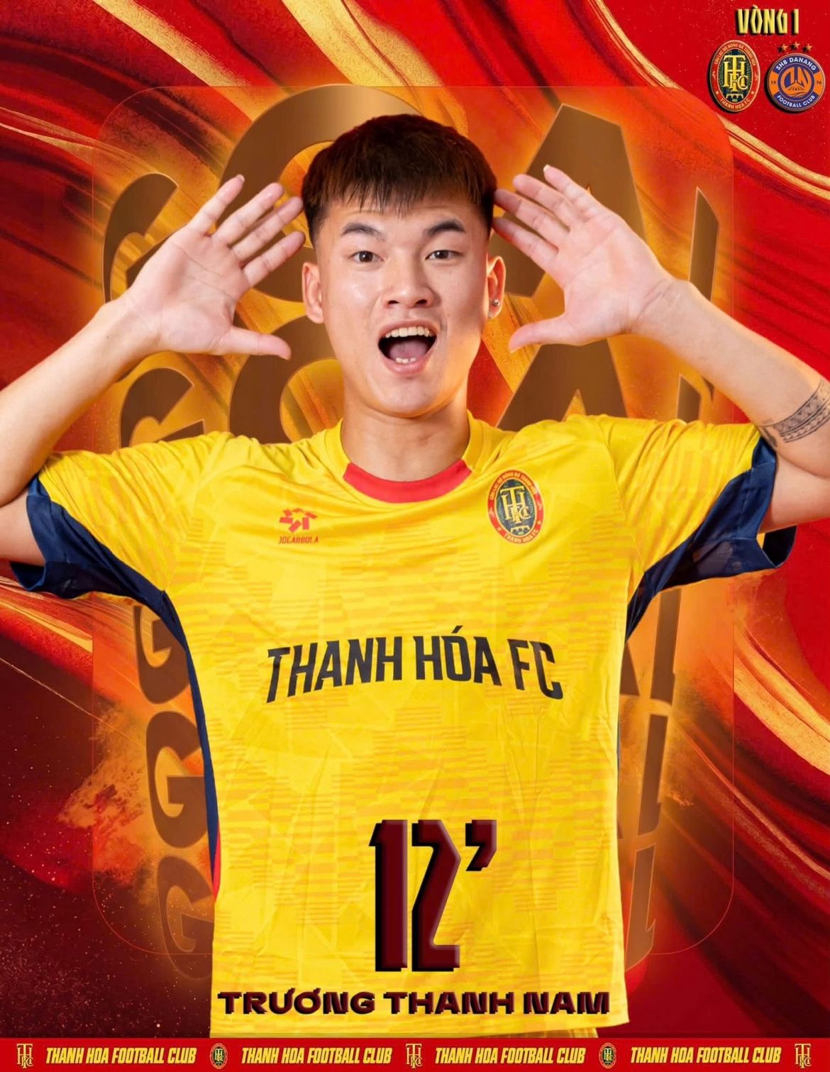 Cầu thủ Trương Thanh Nam của Thanh Hóa ăn mừng bàn thắng vào lưới Đà Nẵng.