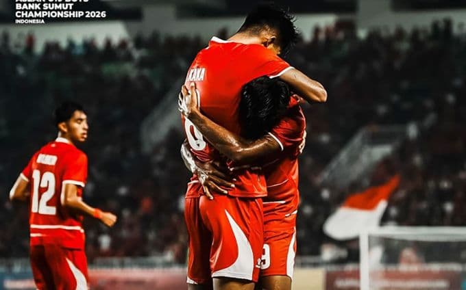 Cầu thủ U19 Indonesia ăn mừng chiến thắng 3-0 trước U19 Myanmar tại giải U19 Đông Nam Á 2026.