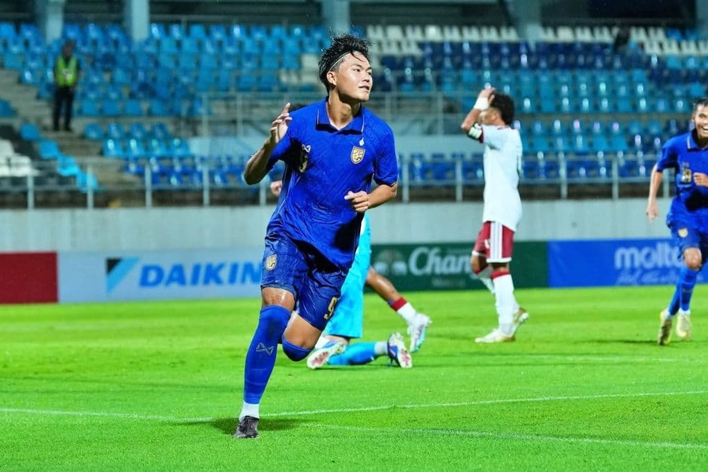 Cầu thủ U20 Thái Lan ăn mừng chiến thắng tại vòng loại U20 Châu Á