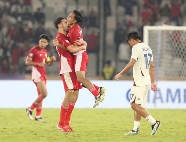 Cầu thủ U23 Indonesia ăn mừng bàn thắng gỡ hòa đầy kịch tính trước U23 Thái Lan.