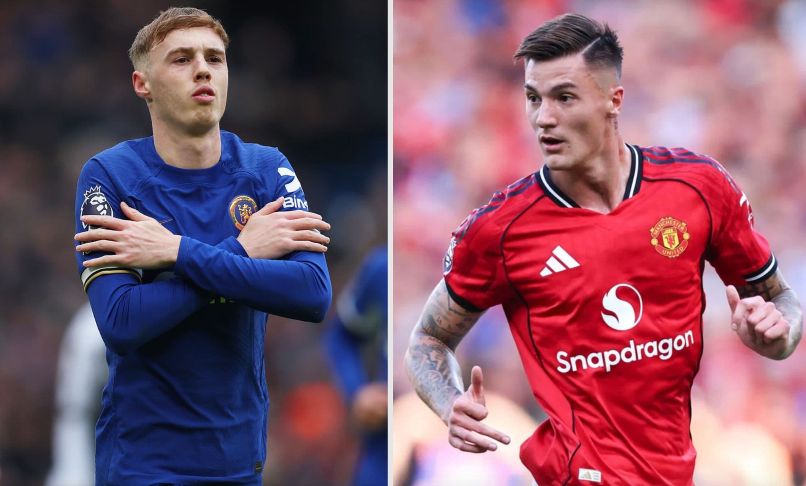 Cuộc đối đầu giữa Cole Palmer của Chelsea và Benjamin Sesko của Man Utd, tượng trưng cho trận chiến khu trung tuyến.