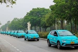 Dàn xe taxi điện Xanh SM của VinFast, biểu tượng cho khát vọng vươn ra 'trời xanh' của Phạm Nhật Vượng và Vingroup.