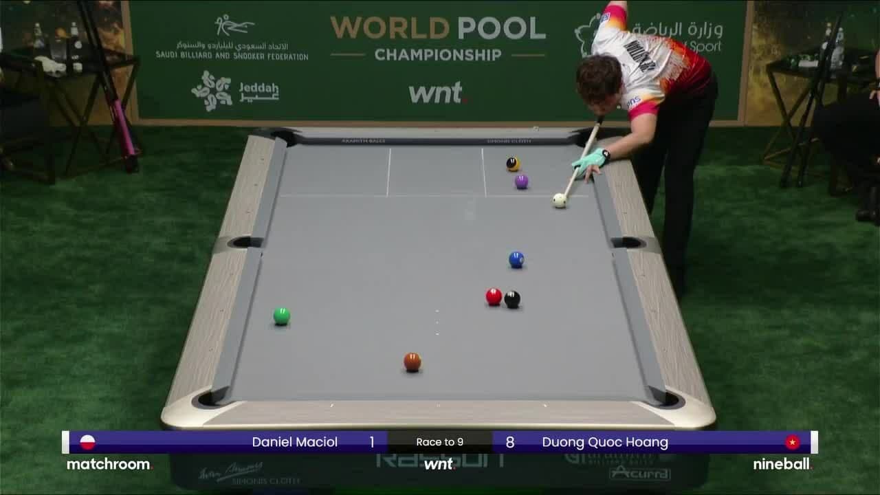 Dương Quốc Hoàng dẫn trước Daniel Maciol 8-1 trong trận đấu lịch sử tại Giải Vô địch Bi-a Thế giới 2025.