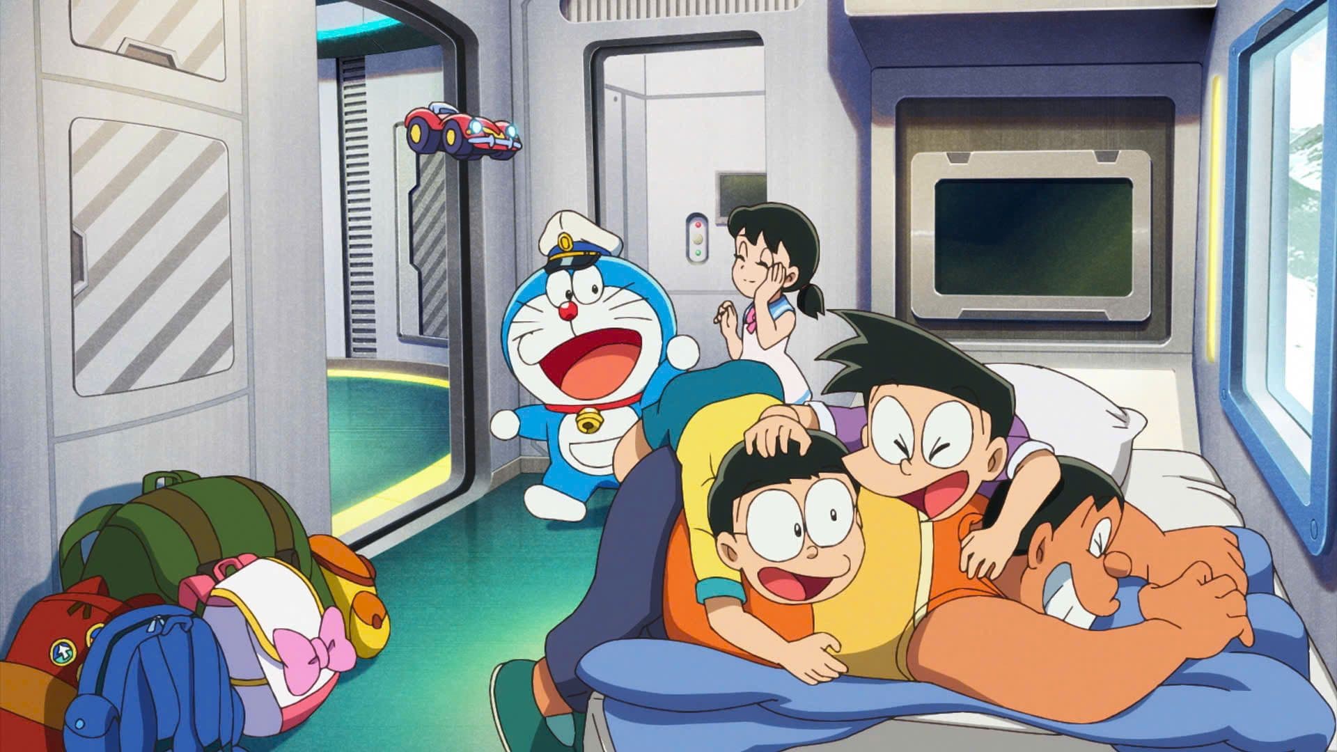 Doraemon, Nobita và nhóm bạn trên tàu ngầm, chuẩn bị cho cuộc phiêu lưu dưới đáy biển trong phim mới