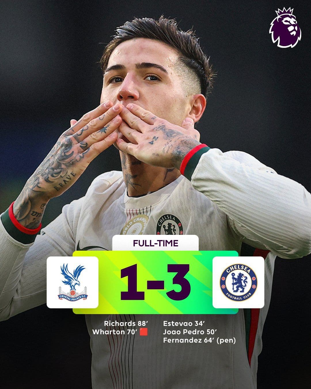 Enzo Fernandez ăn mừng chiến thắng 3-1 của Chelsea trước Crystal Palace tại Selhurst Park