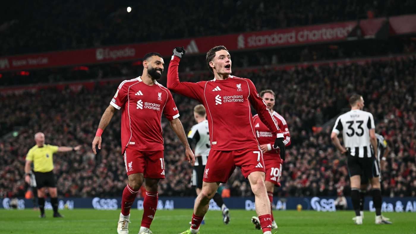 Florian Wirtz ăn mừng bàn thắng cho Liverpool tại Anfield