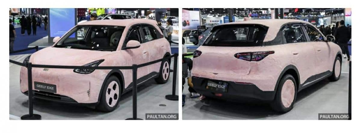 Geely EX2 phiên bản màu hồng nhạt bọc vải mềm mại, thể hiện phong cách cá nhân hóa độc đáo.