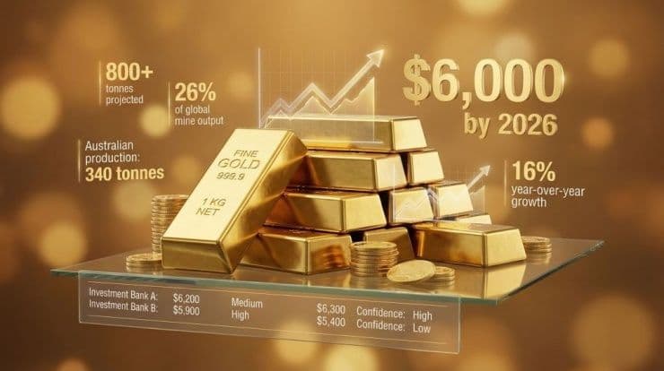 Giá vàng thế giới dự kiến đạt 6.000 USD vào năm 2026, thể hiện xu hướng tăng trưởng mạnh mẽ.