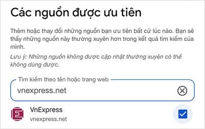 Giao diện người dùng cho phép ưu tiên các nguồn tin tức cụ thể, minh họa cách thuật toán hoặc người dùng kiểm soát dòng thông tin.
