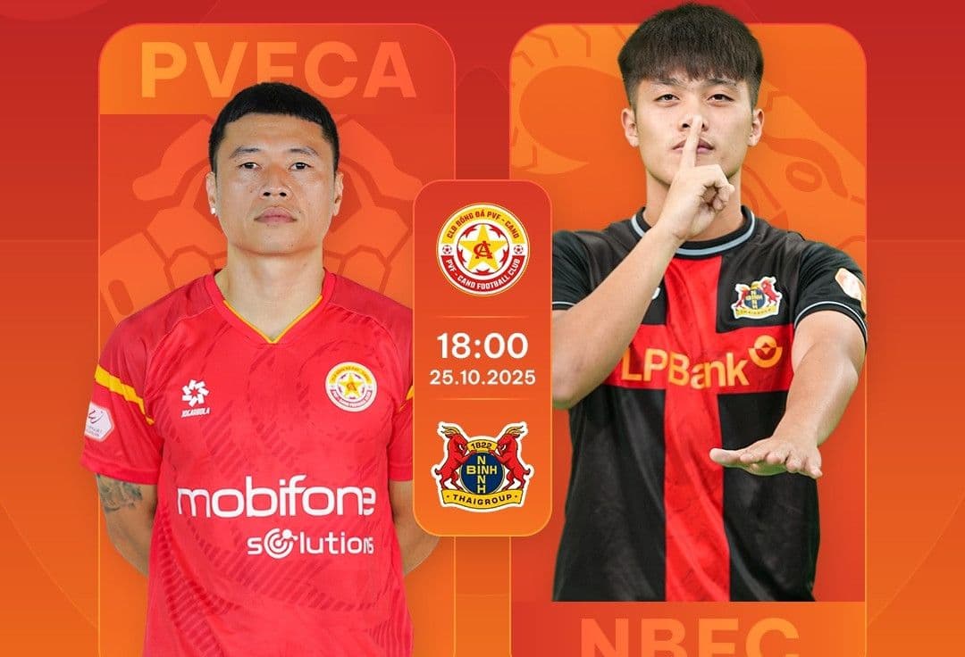 Đồ họa trận đấu V-League giữa PVF-CAND và Ninh Bình, minh họa sự cạnh tranh của giải đấu.