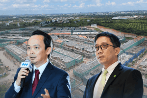 Hai doanh nhân trước bối cảnh dự án bất động sản lớn, thể hiện áp lực và thách thức trong việc xử lý tài sản và nợ xấu