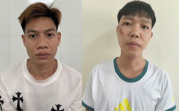 Hai nghi phạm Bùi Văn Đạt và Thắng tại cơ quan điều tra, liên quan đến vụ tông cảnh sát giao thông.