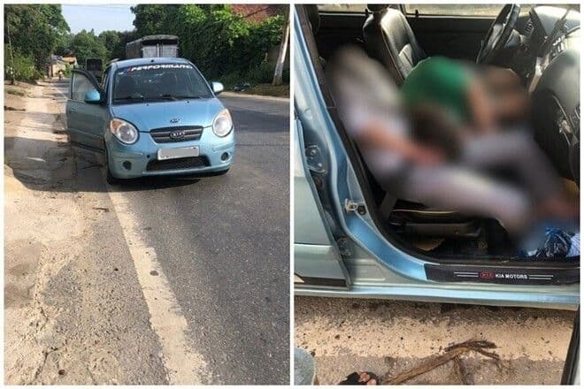 Hiện trường vụ hai người đàn ông tử vong trong ô tô đỗ ven Quốc lộ 32 tại Phú Thọ.
