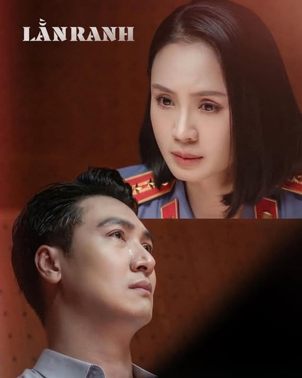 Hồng Diễm (Thu) và Mạnh Trường (Triển) trong cảnh phim 'Lằn Ranh' thể hiện sự day dứt và nỗi đau.