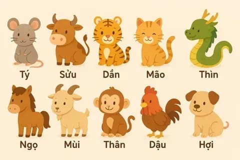 Hình ảnh 12 con giáp cách điệu, tượng trưng cho việc gìn giữ và truyền bá văn hóa truyền thống Việt Nam cho thế hệ hiện đại.