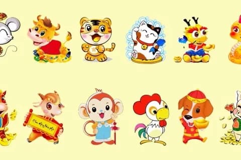 Hình ảnh 12 con giáp hoạt hình tượng trưng cho vận may và năng lượng ngày 27/7.