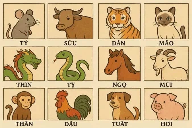 Hình ảnh 12 con giáp, đại diện cho các yếu tố vận mệnh và cơ hội.