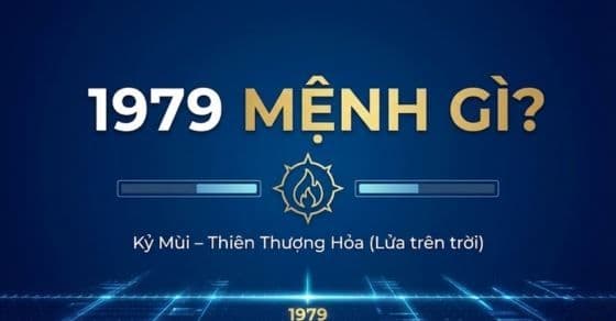 Hình ảnh biểu tượng lửa và thanh tiến độ cho năm Kỷ Mùi 1979, minh họa việc giải mã giờ hoàng đạo và tuổi xung dưới góc nhìn hiện đại, có chọn lọc.