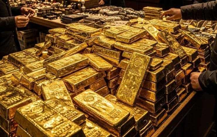 Hình ảnh các thỏi vàng SJC và vàng nhẫn, biểu tượng của thị trường vàng nội địa Việt Nam